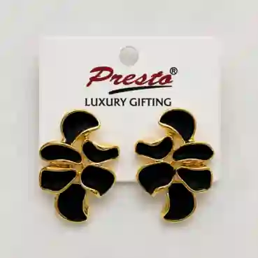 Gorgeous Black Enamel Floral Gold-Tone Earrings